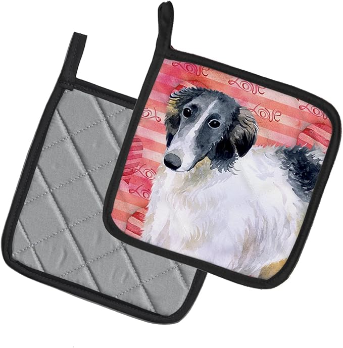 Caroline's Treasures BB9759PTHD Borzoi Love Pair of Pot Holders, Red Kitchen Heat Resistant Pot Holders Sets Oven Hot Pads for Cooking Baking BBQ, 7 1/2 x 7 1/2