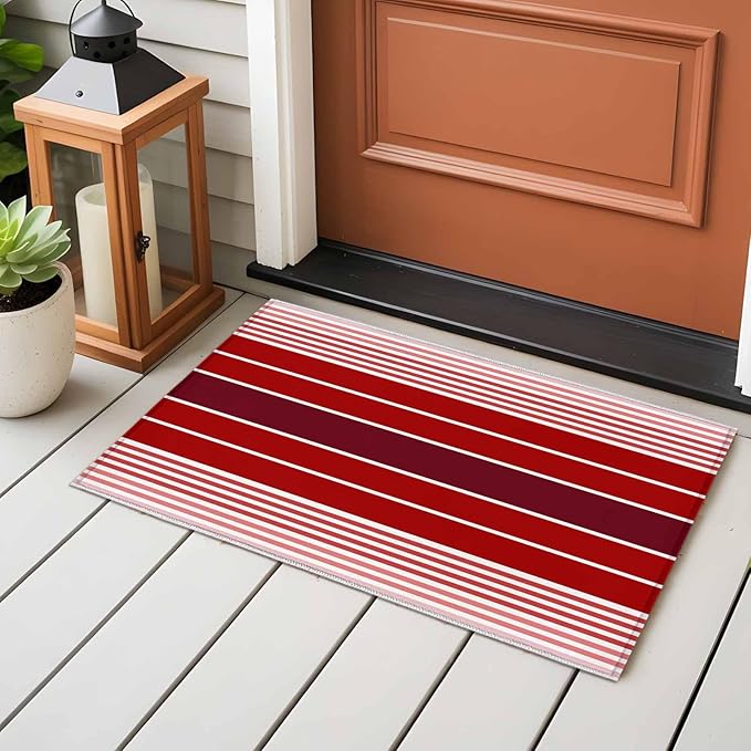 Area Rug 2x3ft, Abstract Gradient Red White Stripes Washable Rugs for Living Room Bedroom, Ombre Modern Art Soft Non-Slip Area Rugs Rectangle Floor Carpet for Dining Room