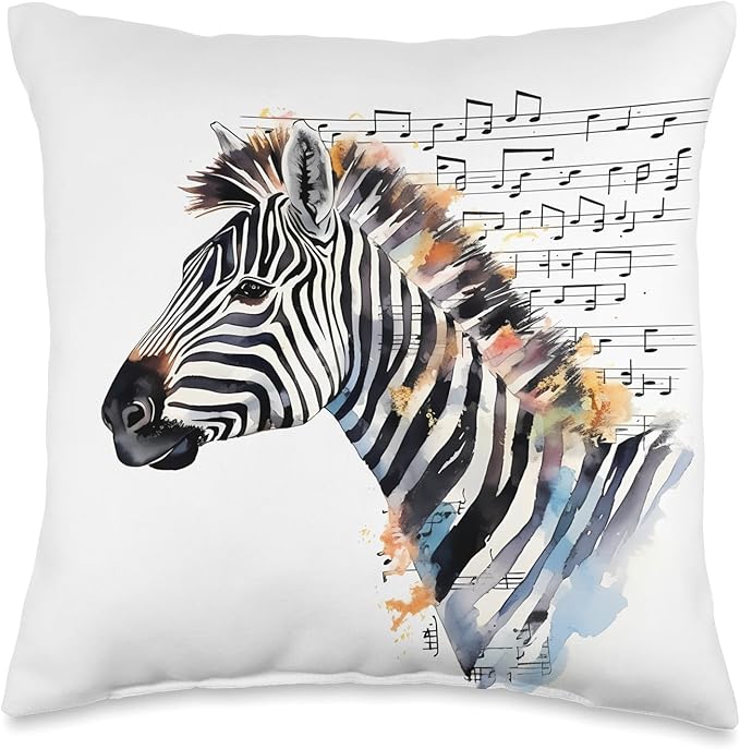 Zebra Associated With A Music Sheet Musical Zebra Zebra and Music Sheet Scenario Throw Pillow, 16x16, Multicolor