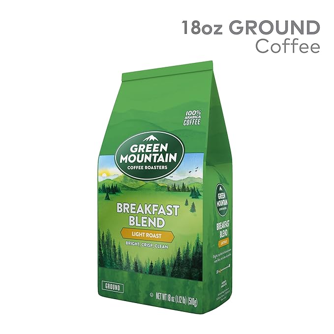 Green Mountain Coffee Roasters Breakfast Blend, Ground Coffee, Bagged 18 oz (Pack of 2)