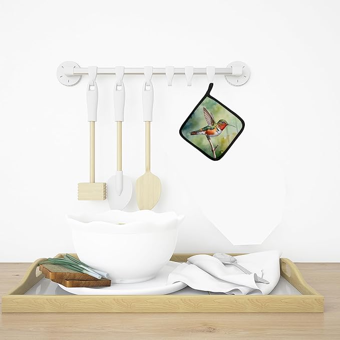Caroline's Treasures Allens Hummingbird Pair of Pot Holders Kitchen Heat Resistant Pot Holders Sets Oven Hot Pads for Cooking Baking BBQ, 7 1/2 x 7 1/2