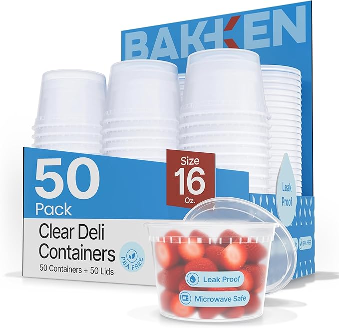 Plastic Deli Containers with Lids 16 oz (Pack of 50) – Leak-Proof, BPA-Free Food Storage Containers for Soup, Slime & Meal Prep, Stackable, Microwave, Dishwasher Safe, Reusable Clear Plastic