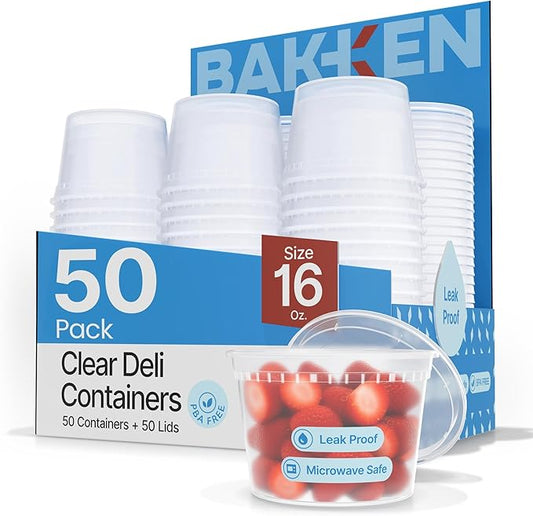 Plastic Deli Containers with Lids 16 oz (Pack of 50) – Leak-Proof, BPA-Free Food Storage Containers for Soup, Slime & Meal Prep, Stackable, Microwave, Dishwasher Safe, Reusable Clear Plastic