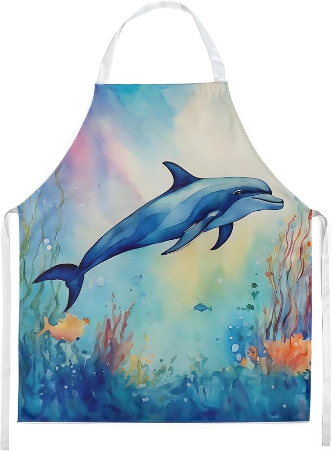 Caroline's Treasures Dolphin Apron Cooking Kitchen Server Baking Crafts Gardening for Adult Women Men, Unisex, Large, Multicolor
