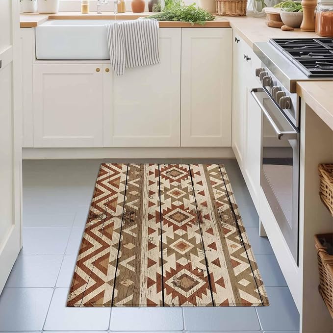 Area Rug 2x3ft, Rustic Aztec Style Pattern Washable Rugs for Living Room Bedroom, Southwestern Geometric Art Soft Non-Slip Area Rugs Rectangle Floor Carpet for Dining Room