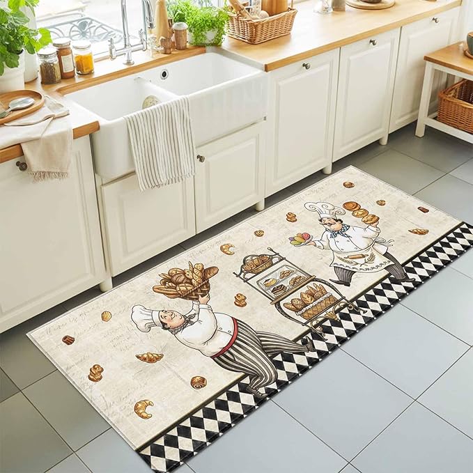 Runner Rug for Bedroom Hallway, Farmhouse Kitchen Baker Bread Kitchen Runner Rugs Area Rug 2x6ft, Vintage Black Plaid Washable Soft Floor Carpet for Entryway Stair