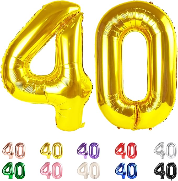 Number Balloons 40 In 40 Numbers, 40th Birthday Decorations for Women Men, Gold Birthday Party Decorations Big Balloons for Wedding, Celebration Party, Graduations