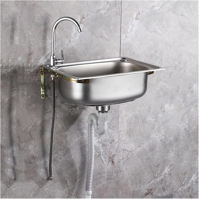 Wall Mounted Stainless Steel Sink, Hand Wash Basin, Workstation Sink Includes Drain and Downpipe, for Hotels, Restaurants, Kitchens (Color : Silver, Size : B(37x32cm)) (Silver A(37x32cm))