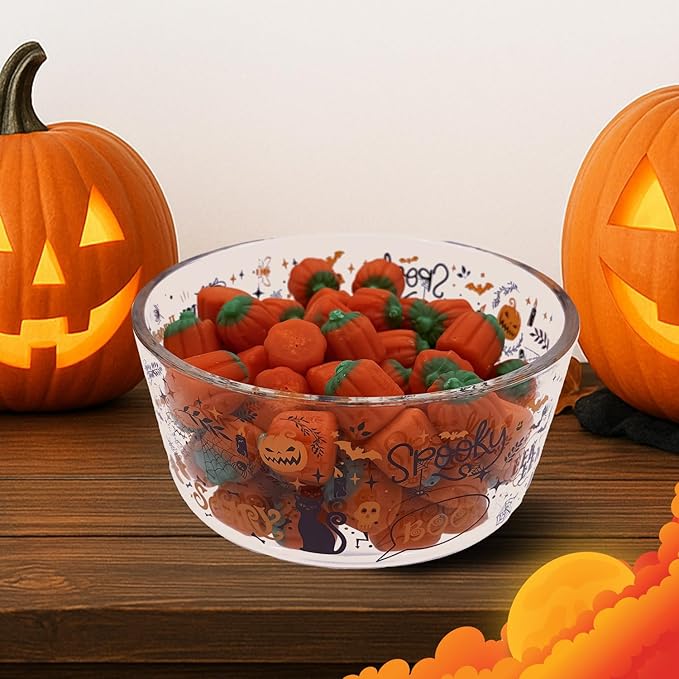 DURA LIVING Halloween Glass Food Storage Containers with Lids | Set of 4 (2 Containers + 2 Lids) 4-Cup | Spooky Design, BPA-Free, Microwave & Dishwasher Safe|Perfect for Meal Prep, Snacks & Leftovers