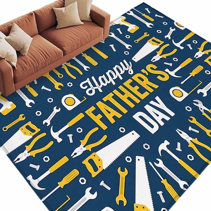Father's Day Rectangle Rug 9x12 ft Hand Tools Workshop Equipment Soft Area Rug for Living Room Washable Non-Slip Carpet Indoor Mat for Bedroom Dining Room Holiday Decor