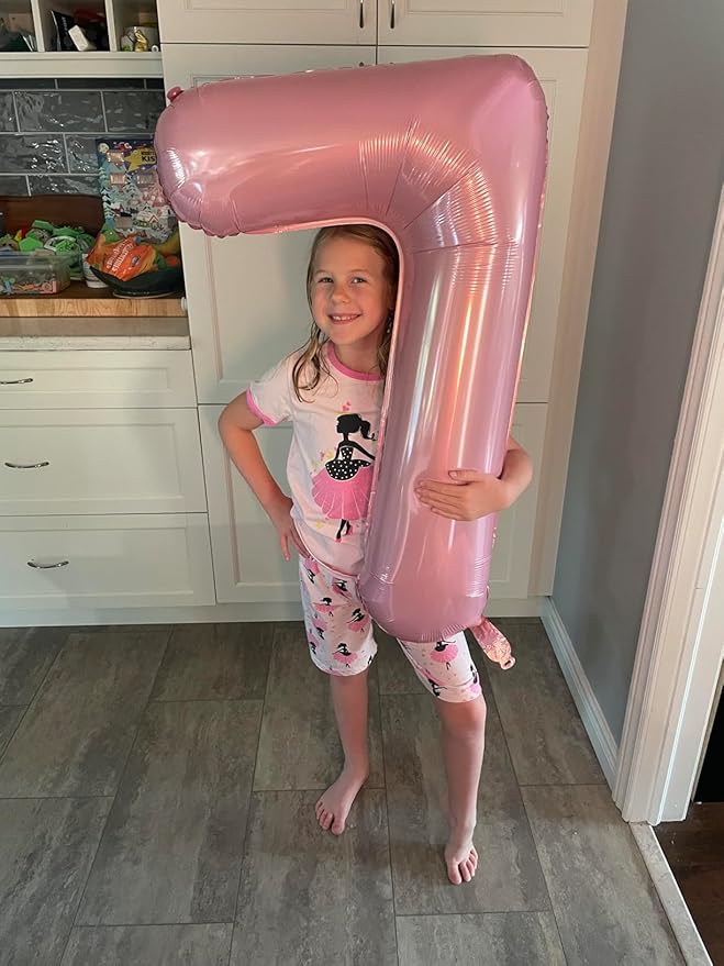 Numbers Balloon, 40 Inch 7 Balloons for Birthday Party, Pearl Pink Number 7 Balloons for 7, 17, 27 Game Competition Wedding Anniversaries Party, Christmas and New Years Eve Party