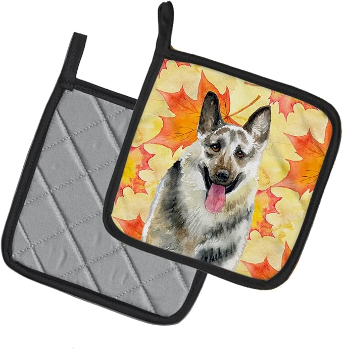 Caroline's Treasures BB9910PTHD East-European Shepherd Fall Pair of Pot Holders, Yellow Kitchen Heat Resistant Pot Holders Sets Oven Hot Pads for Cooking Baking BBQ, 7 1/2 x 7 1/2