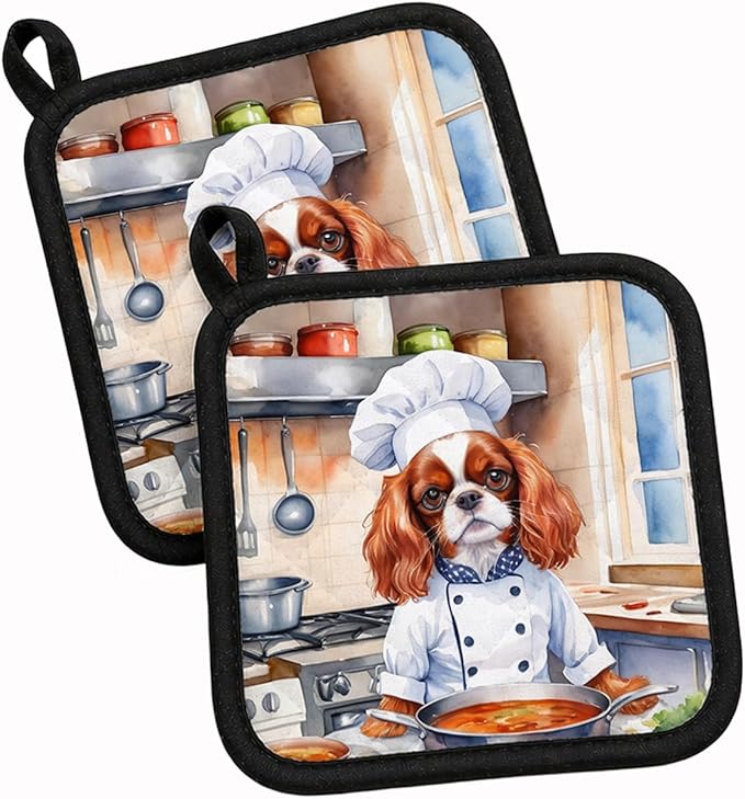 Caroline's Treasures Cavalier Spaniel The Chef Pair of Pot Holders Kitchen Heat Resistant Pot Holders Sets Oven Hot Pads for Cooking Baking BBQ, 7 1/2 x 7 1/2