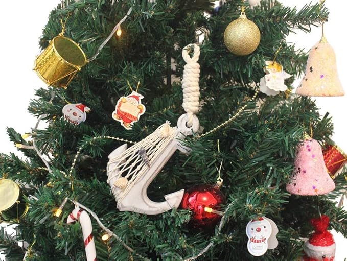 Hampton Nautical Anchor-303-XMASS Wooden Whitewashed Decorative Anchor Christmas Tree Ornament - Nautical Tree Decoration