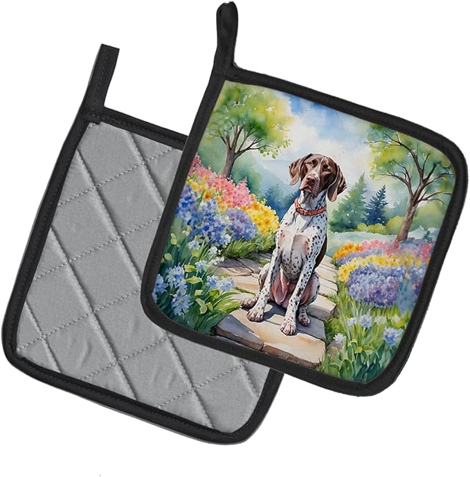 Caroline's Treasures German Shorthaired Pointer Spring Path Pair of Pot Holders Kitchen Heat Resistant Pot Holders Sets Oven Hot Pads for Cooking Baking BBQ, 7 1/2 x 7 1/2