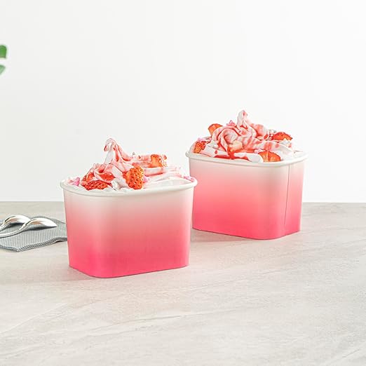Restaurantware Paper Cups 50 Count 12 Ounce Square Disposable Ice Cream Containers, Leak-Resistant Paper Dessert To Go Cups, Hot And Cold Food, Durable Pink And White Ombre Design