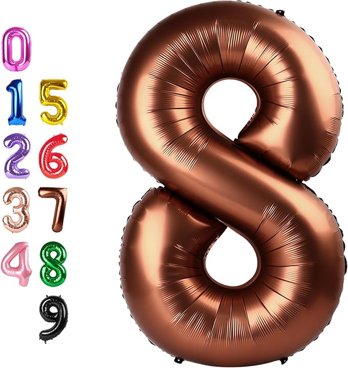 Numbers 8Th Balloon 40 Inch, Coffee Brown Birthday Decorations For Women Men, Number Balloons for 8, 18, 28 Wedding, Anniversaries, Celebration, Graduation