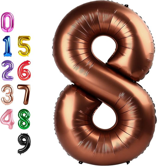 Numbers 8Th Balloon 40 Inch, Coffee Brown Birthday Decorations For Women Men, Number Balloons for 8, 18, 28 Wedding, Anniversaries, Celebration, Graduation