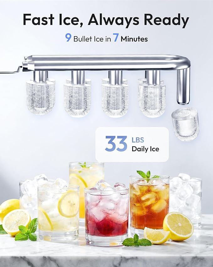 Euhomy 4-in-1 Water Dispenser with Ice Maker, Bottom-Loading Water Cooler Hot and Cold, Fits 3 & 5 Gallons, 33 lbs per Day Ice Production, Childproof Lock, for Home Office Kitchen, Black