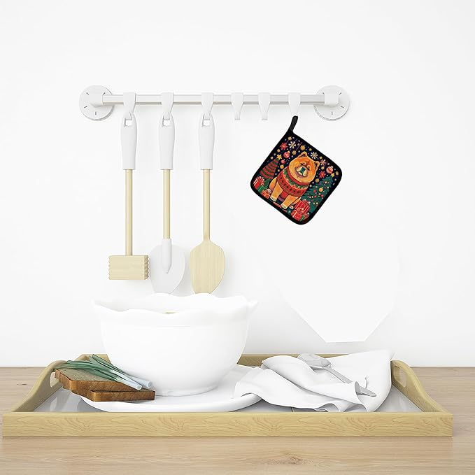Caroline's Treasures Chow Chow Christmas Pair of Pot Holders Kitchen Heat Resistant Pot Holders Sets Oven Hot Pads for Cooking Baking BBQ, 7 1/2 x 7 1/2