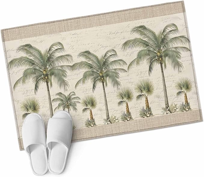 Area Rug 2x3ft, Coastal Tropical Olive Green Palm Trees Washable Rugs for Living Room Bedroom, Classic Retro Linen Soft Non-Slip Area Rugs Rectangle Floor Carpet for Dining Room