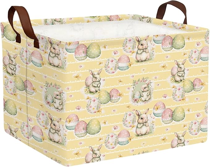 Kid Large Empty Easter Basket Gift Personalized Fabric Bunny Easter Basket for Boy and Girl Room Decor Storage Bin (Rabbit Easter Egg Butterfly Yellow)