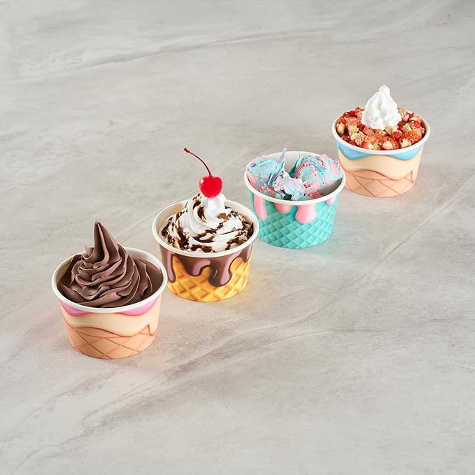 Restaurantware Ice Cream Cups 50 Pack of 8 oz Leak-Resistant Disposable Dessert Bowl Frozen Yogurt Cup Round Paper Container For Cold And Hot Desserts