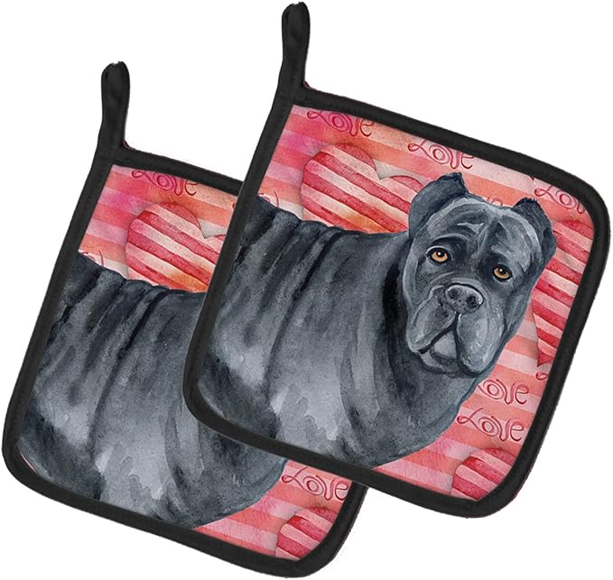 Caroline's Treasures BB9781PTHD Cane Corso Love Pair of Pot Holders, Red Kitchen Heat Resistant Pot Holders Sets Oven Hot Pads for Cooking Baking BBQ, 7 1/2 x 7 1/2