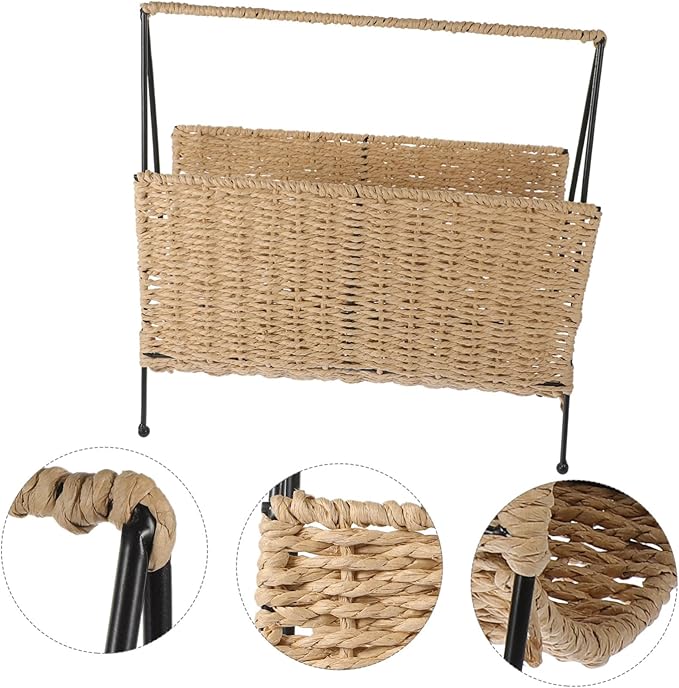 Garneck Hand Woven Storage Basket Rustic Style Snack Holder for Organizing Books and Items Natural Material Compact Design for Home and Storage