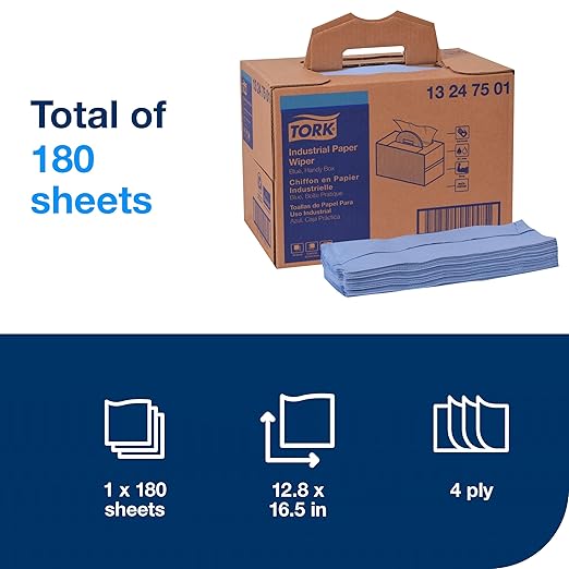 Tork Industrial Paper Wiper Blue, Handy Box W7 4-Ply, 1 x 180 Feet, 13247501