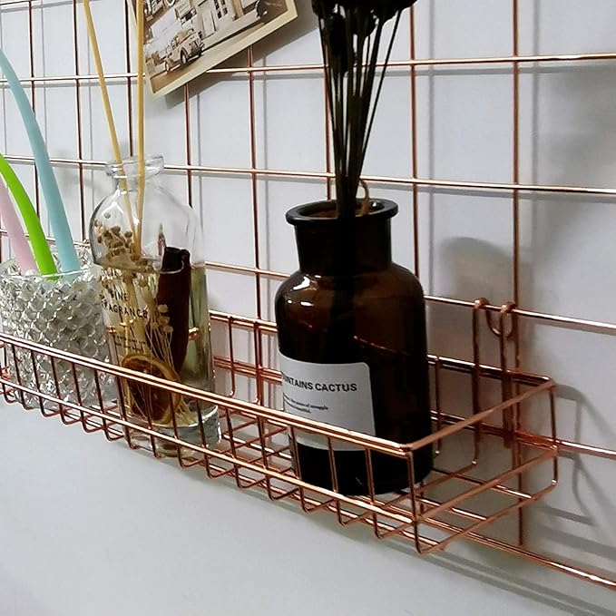 Multi-function Wall Storage and Display Basket, Decorative Basket for Wire Wall Grid Panel, Rose Gold
