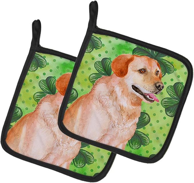 Caroline's Treasures BB9888PTHD Labrador Retriever St Patrick's Pair of Pot Holders, Green Kitchen Heat Resistant Pot Holders Sets Oven Hot Pads for Cooking Baking BBQ, 7 1/2 x 7 1/2