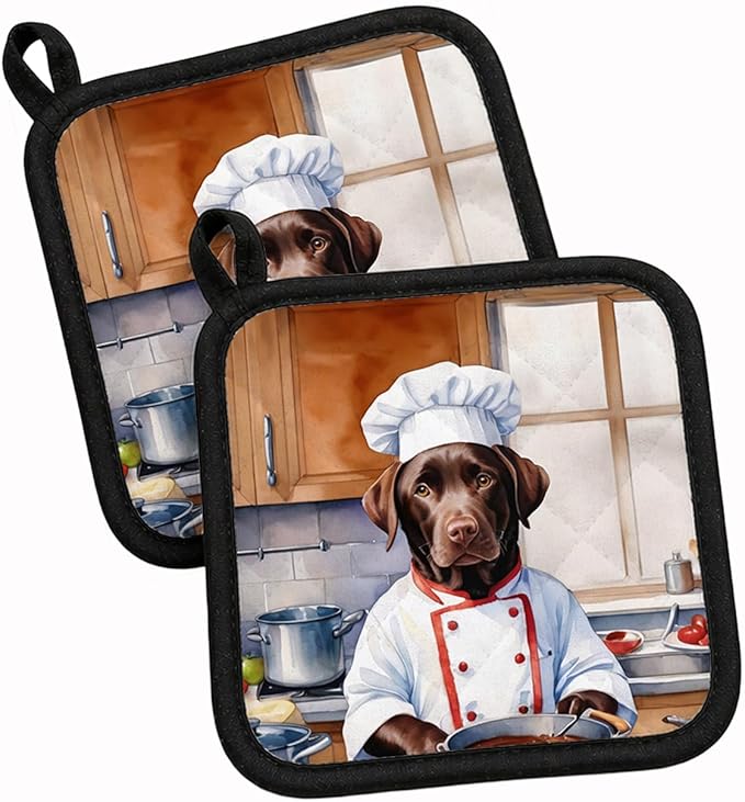 Caroline's Treasures Chocolate Labrador Retriever The Chef Pair of Pot Holders Kitchen Heat Resistant Pot Holders Sets Oven Hot Pads for Cooking Baking BBQ, 7 1/2 x 7 1/2