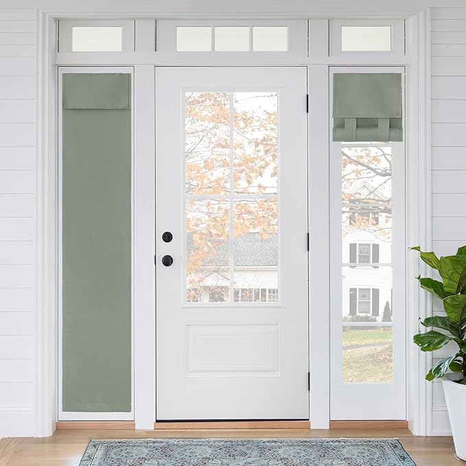 RYB HOME Sidelight Door Curtain - Full Privacy Thermal Insulated French Door Glass Window Drapes for Patio/Front/Living Room, W12 x L69 inch, 1 Panel, Sage Green