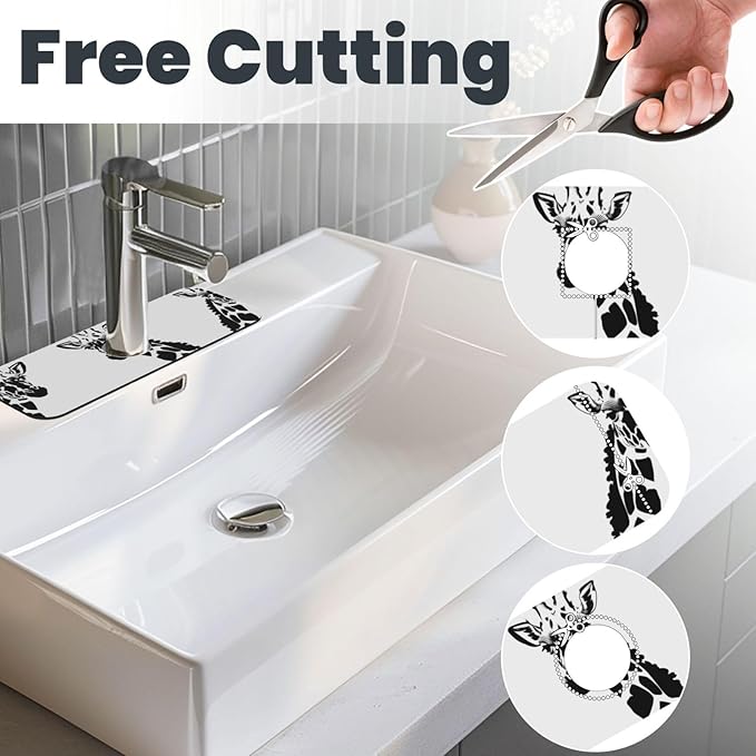 Black and White Giraffe Printed Faucet Absorbent mat, Suitable for bathrooms, Kitchens, and Other Sink Areas.