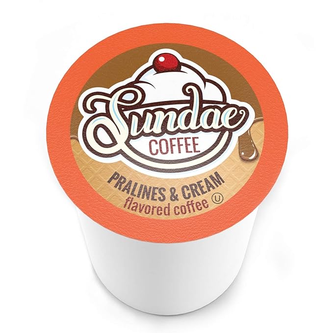 Sundae Ice Cream Flavored Coffee Pods, Compatible with 2.0 Keurig K-Cup Brewer, (Pralines and Cream) 48 Count