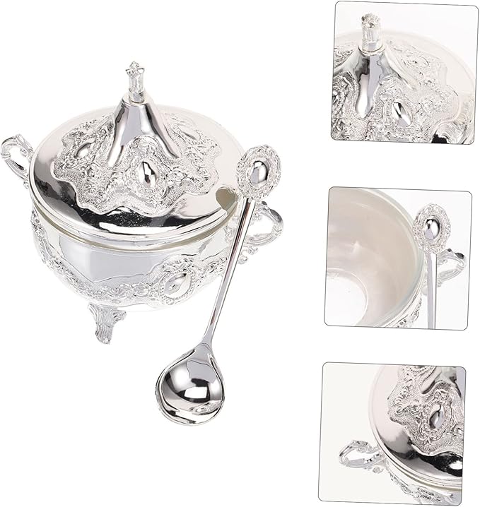 OSALADI Elegant Seasoning Box Ornament Zinc Alloy Silver Condiment Dish for Kitchen Decor