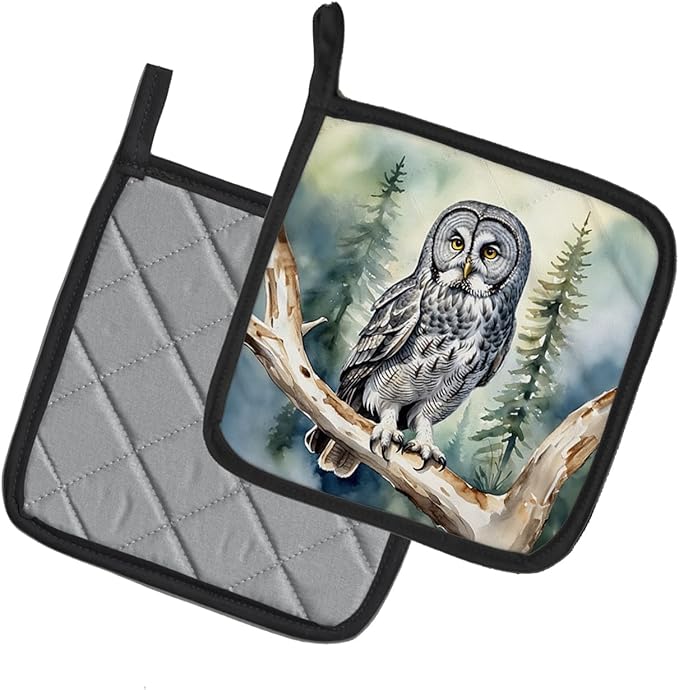 Caroline's Treasures Great Gray Owl Pair of Pot Holders Kitchen Heat Resistant Pot Holders Sets Oven Hot Pads for Cooking Baking BBQ, 7 1/2 x 7 1/2