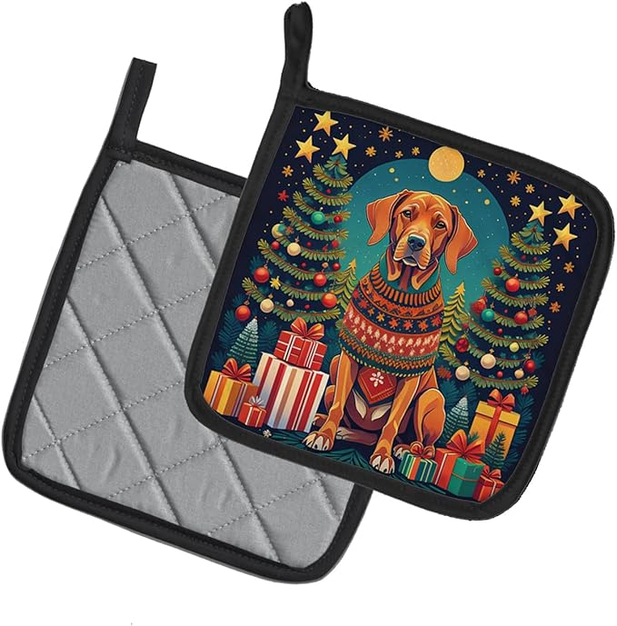 Caroline's Treasures Vizsla Christmas Pair of Pot Holders Kitchen Heat Resistant Pot Holders Sets Oven Hot Pads for Cooking Baking BBQ, 7 1/2 x 7 1/2