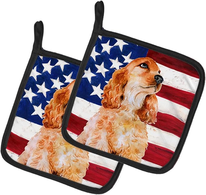 Caroline's Treasures BB9706PTHD Cocker Spaniel Patriotic Pair of Pot Holders Kitchen Heat Resistant Pot Holders Sets Oven Hot Pads for Cooking Baking BBQ, 7 1/2 x 7 1/2