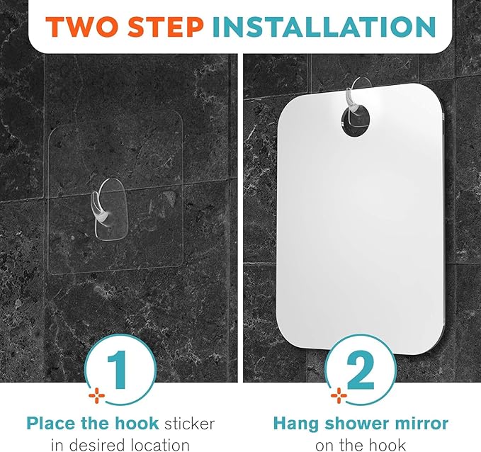 HONEYBULL Fogless Shower Mirror for Shaving – Anti-Fog Acrylic Mirror with Razor Holder, No-Drill Wall Mount, Flat Design for Steam Showers, Large 8x10in