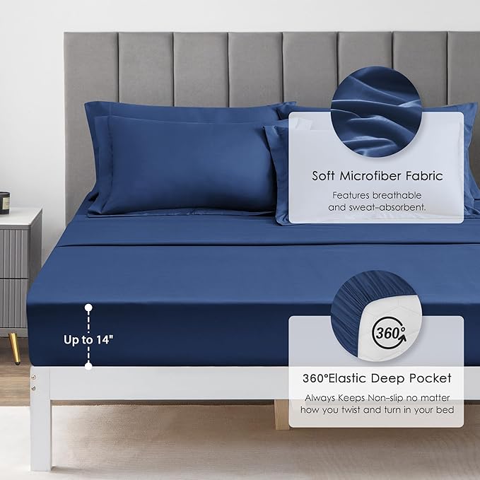 Love's cabin Twin Comforter Set Dark Blue, 5 Pieces Twin Bed in a Bag, All Season Bedding Sets with 1 Comforter, 1 Flat Sheet, 1 Fitted Sheet, 1 Pillowcase and 1 Pillow Sham | Soft, Breathable, Lightweight, Comfortable