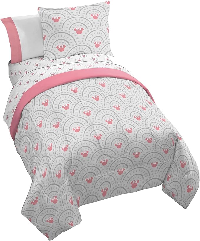 Disney Minnie Mouse Twin Comforter Set - 5 Piece Bedding Includes Sheet Set & Pillow Covers - Super Soft Cozy Pink Mandala Bedding