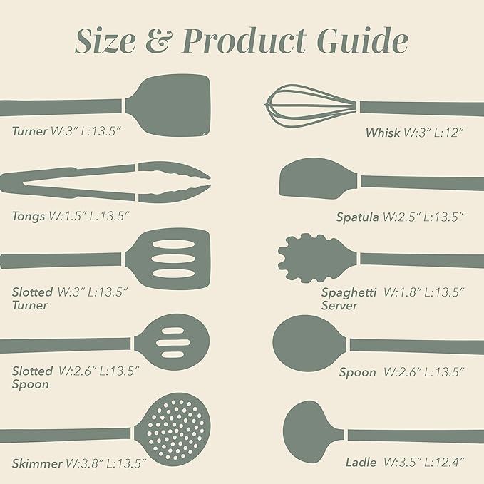 COOK WITH COLOR Silicone Cooking Utensils, Kitchen Utensil Set, Easy to Clean Silicone Kitchen Utensils, Cooking Utensils for Nonstick Cookware, Kitchen Gadgets Set, 10 Pieces, Mint