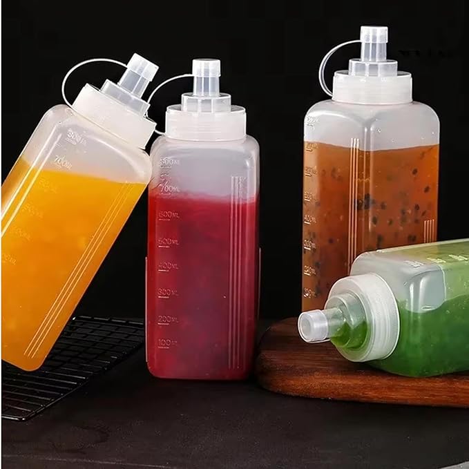 Sauce Storage Bottles, Refillable Dispenser Set, Wide Mouth Fixture with Leak Proof Build, Large Container with Scale Details, 2.95x2.95x9.84 inches Kitchen Accessory, Household Organizer for Salad