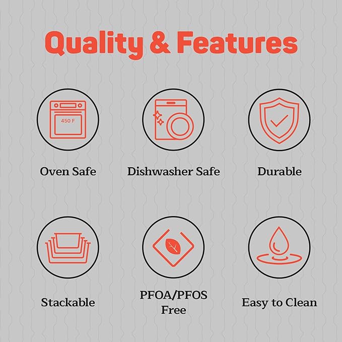 Emporio Kitchen Baking Pan Set - Nonstick Coating, Carbon Steel Bakeware Set with White Silicone Handle, PFOA, PFOS, PTFE Free, Recipe Booklet Included, Oven Safe Tray (Up To 450° F), Set of 6 - White