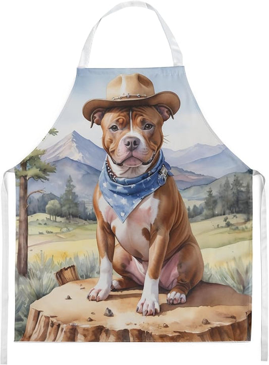 Caroline's Treasures Staffordshire Bull Terrier Cowboy Welcome Apron Cooking Kitchen Server Baking Crafts Gardening for Adult Women Men, Unisex, Large, Multicolor