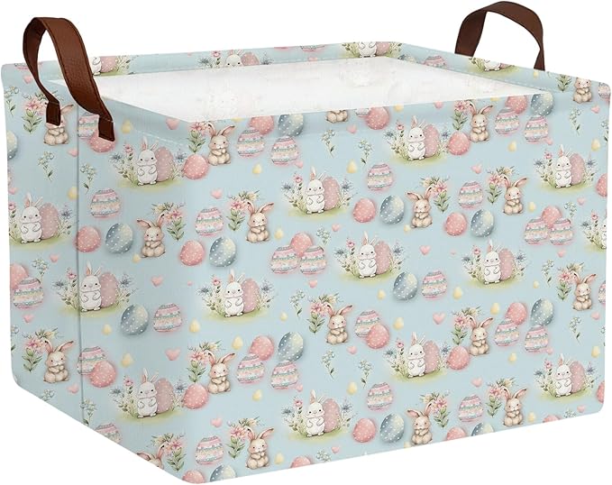 Large Rectangular Cute Kid Easter Basket Empty Bunny Eggs Easter Basket Gift Spring Room Storage Organizer Décor (E-09)