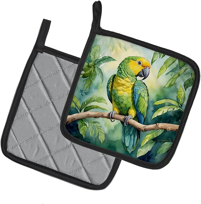 Caroline's Treasures Yellownaped Amazon Parrot Pair of Pot Holders Kitchen Heat Resistant Pot Holders Sets Oven Hot Pads for Cooking Baking BBQ, 7 1/2 x 7 1/2