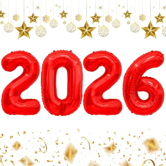 2026 Balloons, 2026 Number Balloons, 2026 Red Balloon, Foil Happy New Year Balloon for New Year Eve Party Supplies 2026 Graduation Decorations Anniversary Birthday Home Office Decorations, 16 Inch